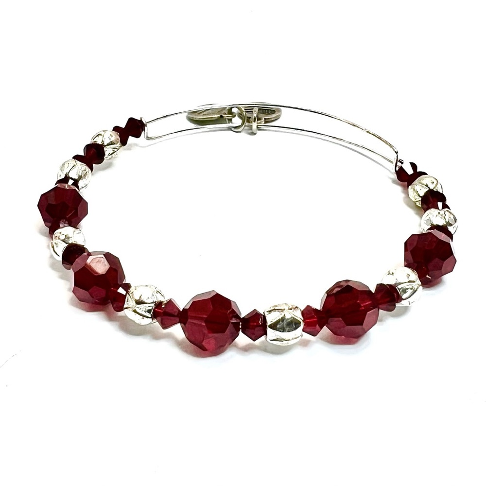 Alex and Ani - Deep Garnet Red Faceted Beads, Swarovski Crystal, Silver Bangle